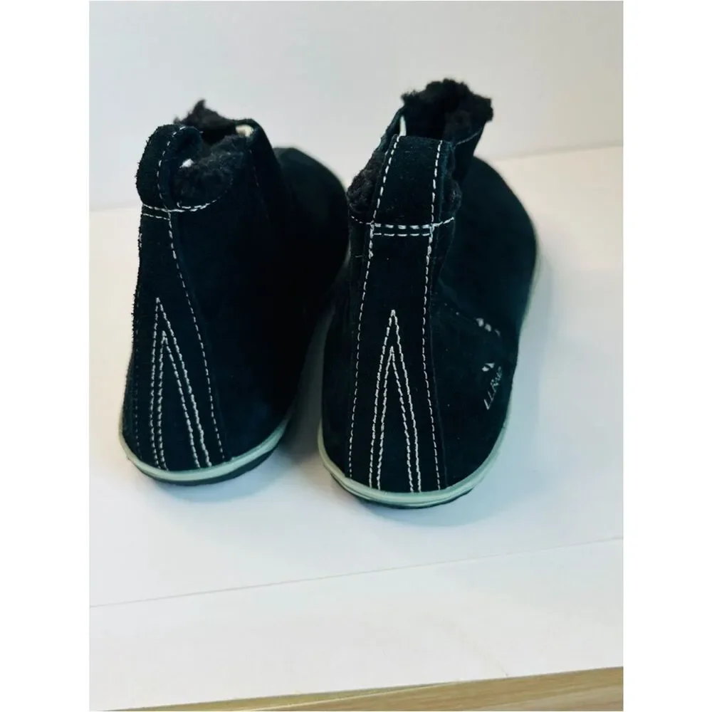 LL Bean Black Suede Sherpa Lined Booties Size 10